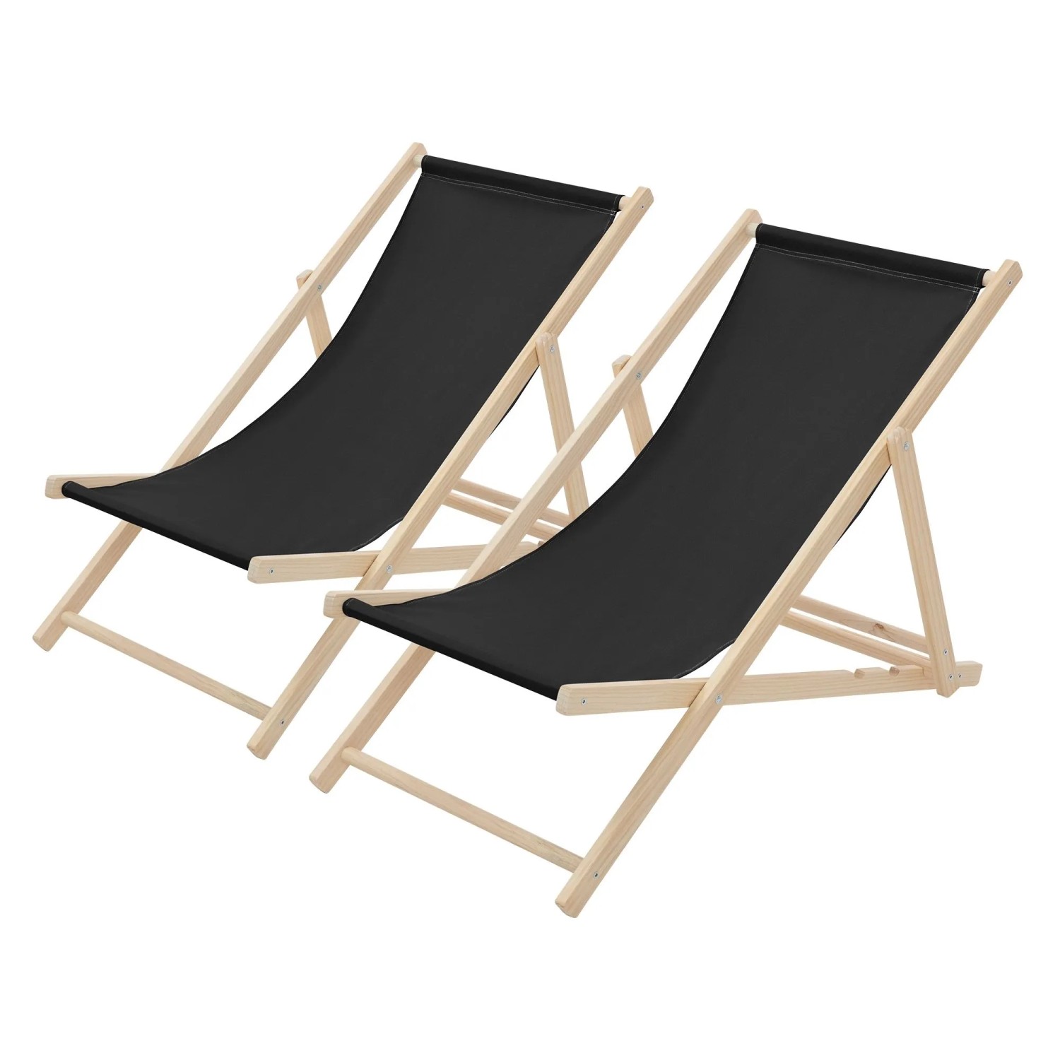 ECD Germany Liegestuhl 2Er Set Klappbar Schwarz aus Holz