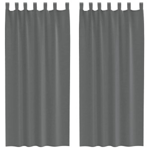 Zwei dunkelgraue Voile Vorhänge mit Schlaufen, 140x225 cm. Halbtransparente Polyester-Fenstervorhänge.