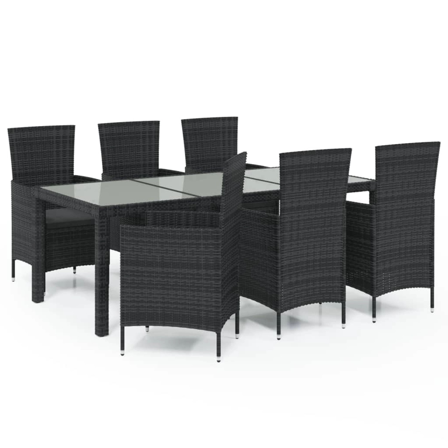 vidaXL 7-tlg Garten-Essgruppe mit Auflagen Poly Rattan Schwarz Modell 18