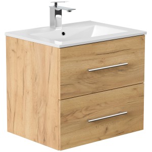 Posseik Badmöbel-Set Homeline 60 in Eiche Gold mit Waschbecken und zwei Schubladen.