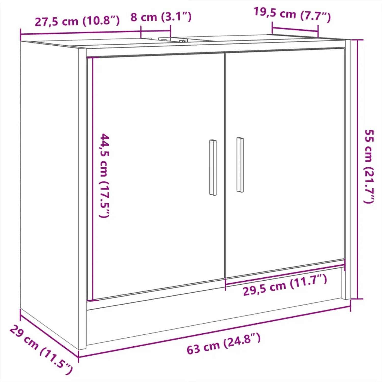 vidaXL Waschbeckenunterschrank, weiß, 63x29x55 cm, Holzwerkstoff, Badmöbel