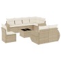 Beige 9-teilige Garten-Sofagarnitur aus Poly Rattan mit Kissen.