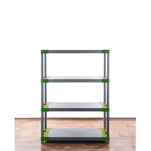 PROREGAL Kunststoffregal Grey Bear, 4 Böden, grau/grün, Fachlast 120kg. Ideal für Keller, Garage oder Werkstatt.