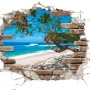 Komar Deko-Sticker Break Out: Wandtattoo mit Strandmotiv, durchbrochene Backsteinmauer.