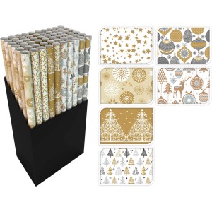 Geschenkpapier mit Gold- und Silbermotiven, 6-fach sortiert, für Weihnachten.