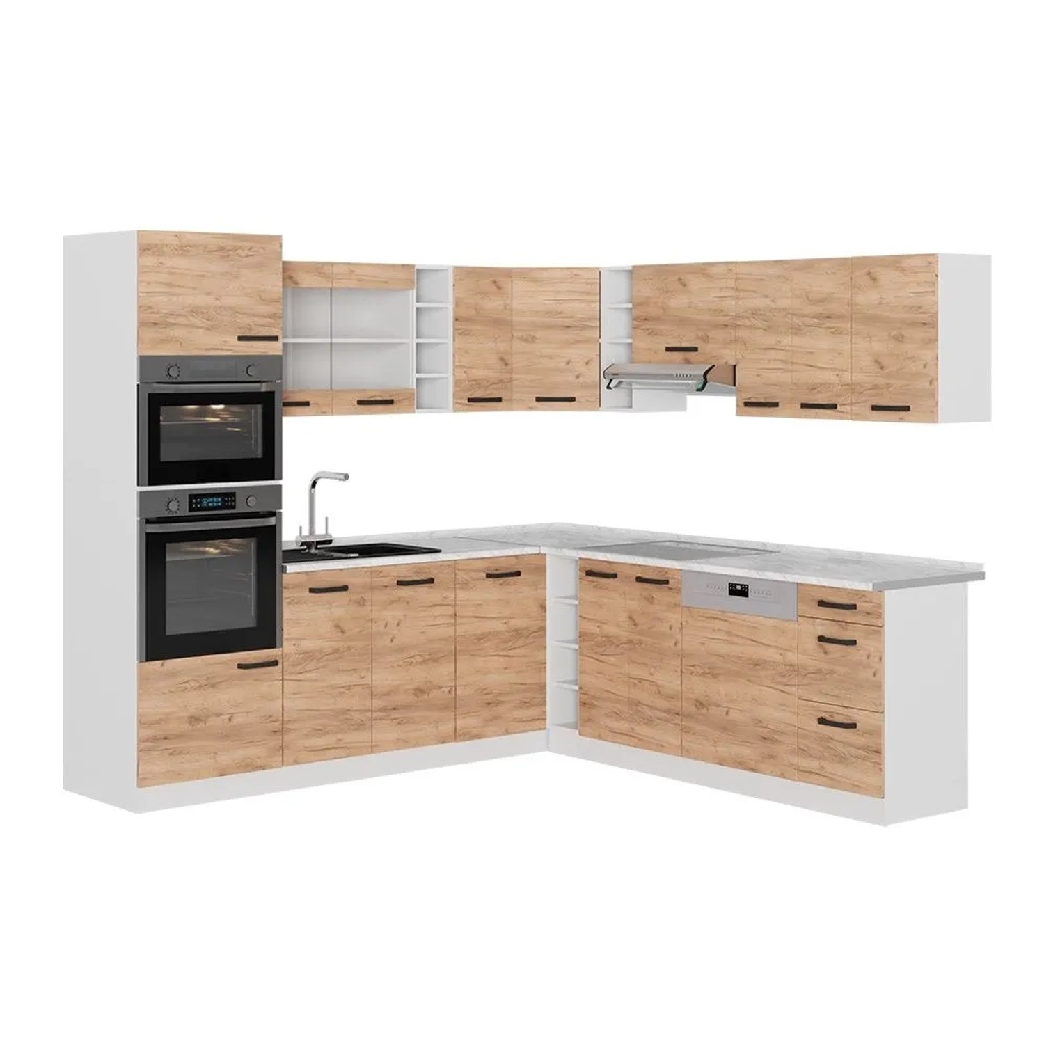 Vicco Eckküche R-Line Goldkraft Eiche/Weiß 247 x 82 AP Marmor