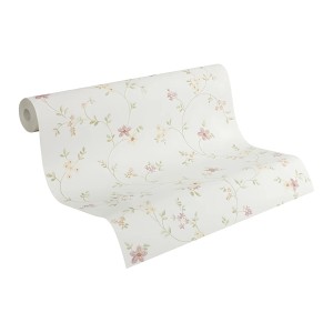 Rolle PROFHOME Vliestapete mit floralem Muster in Weiß, Grün und Creme.