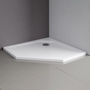 Schulte Duschwannen-Set, fünfeckig, 90x90 cm, Alpinweiß, extraflach. Ideal für kleine Bäder.