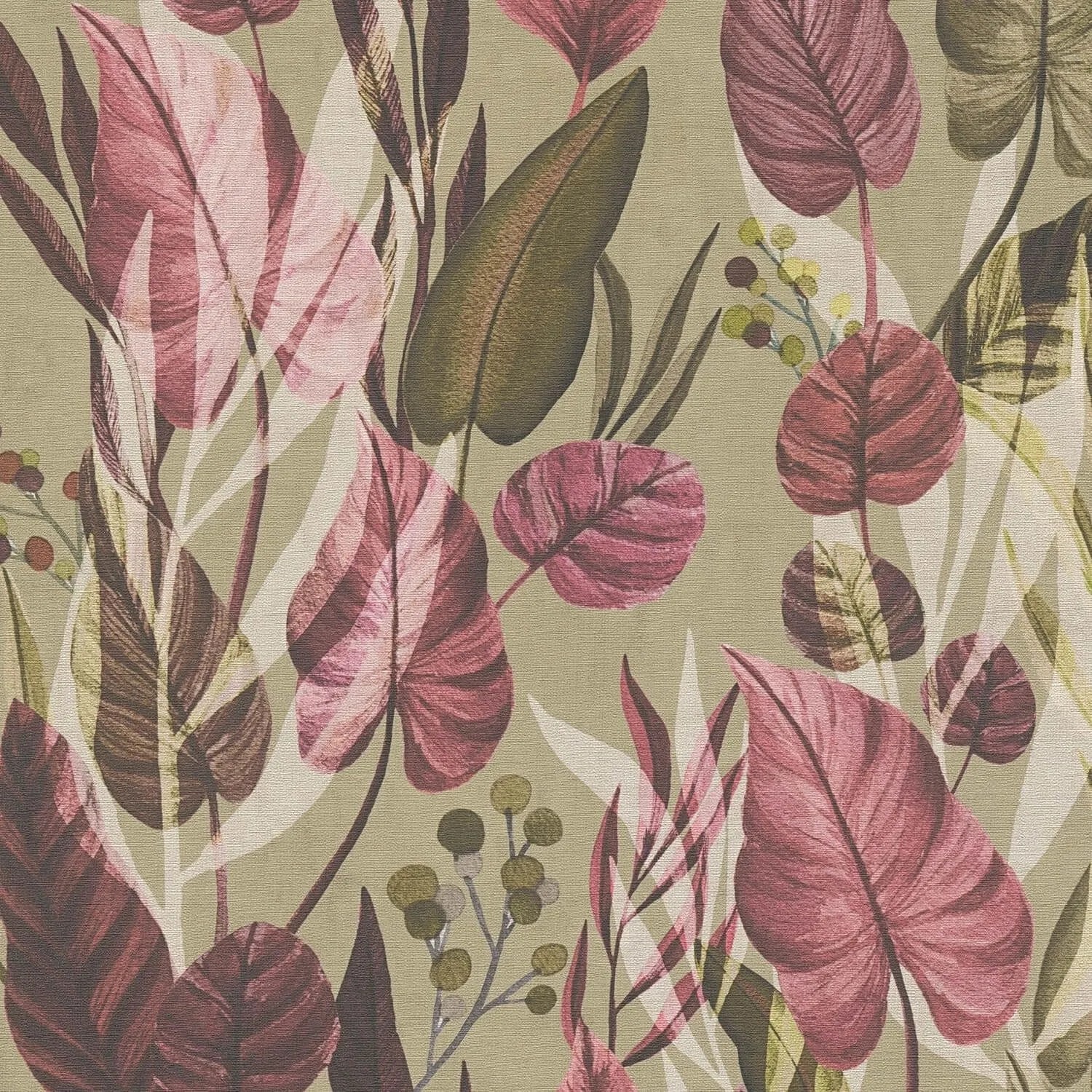 Image of PROFHOME 782192-GU Natur Tapete Floral Matt Oliv Rosa Oliv-Braun Creme 0,53 m x 10,05 m 5,33 m2