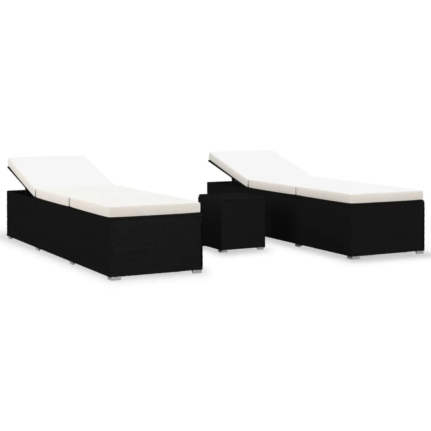 Furnicato 3-tlg Garten-sonnenliegen Set Mit Teetisch Pe-rattan 195x60x31 Cm & 40x40x40 Cm Schwarz