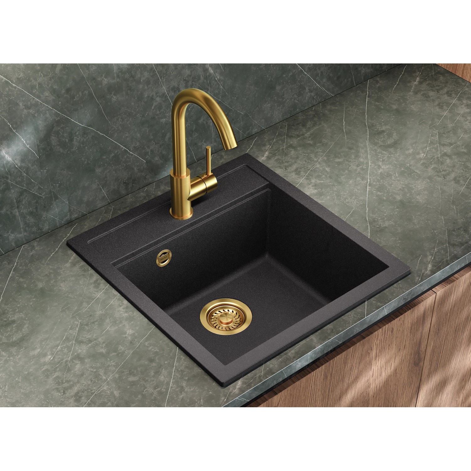 Helika Einbauspüle Tessa 49 cm x 51 cm Schwarz inkl. Goldventil_6