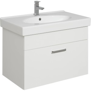 Pelipal Waschbeckenunterschrank Quickset 312, 75 cm, Weiß Glanz mit Waschbecken und Chromgriff.