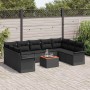 Schwarzes 10-teiliges Garten-Sofa-Set aus Poly Rattan mit Tisch und Stauraum.