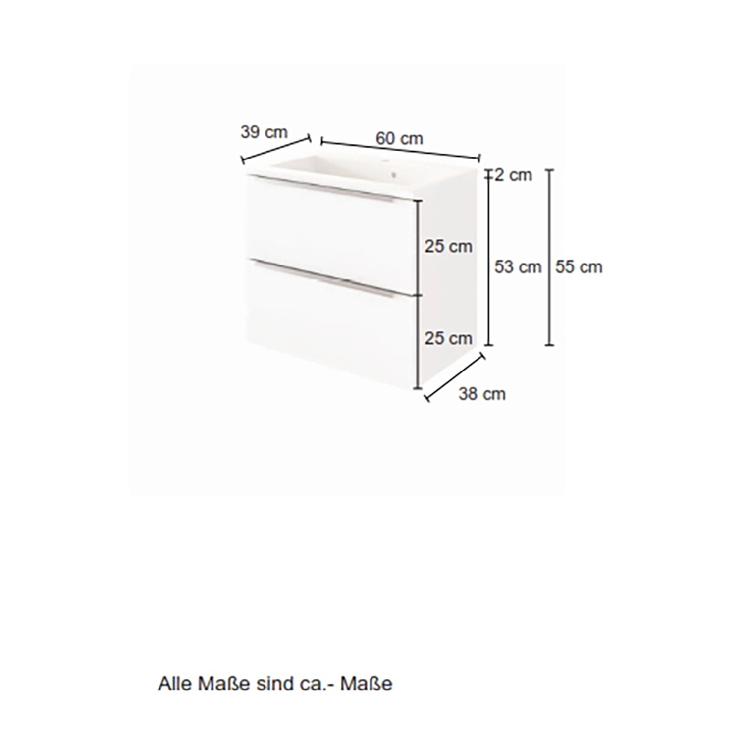 Held Möbel Waschtisch-Set Monza, 60 cm, matt Weiß: Unterschrank mit 2 Schubladen und Mineralgussbecken.
