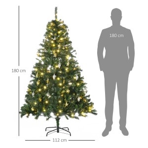 Geschmückter, künstlicher HOMCOM Weihnachtsbaum mit 200 LEDs, 180 cm hoch, für festliche Stimmung.