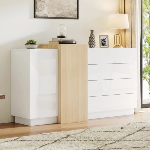 Merax Sideboard Hochglanz Stauraumschrank Weiß Holzoptik