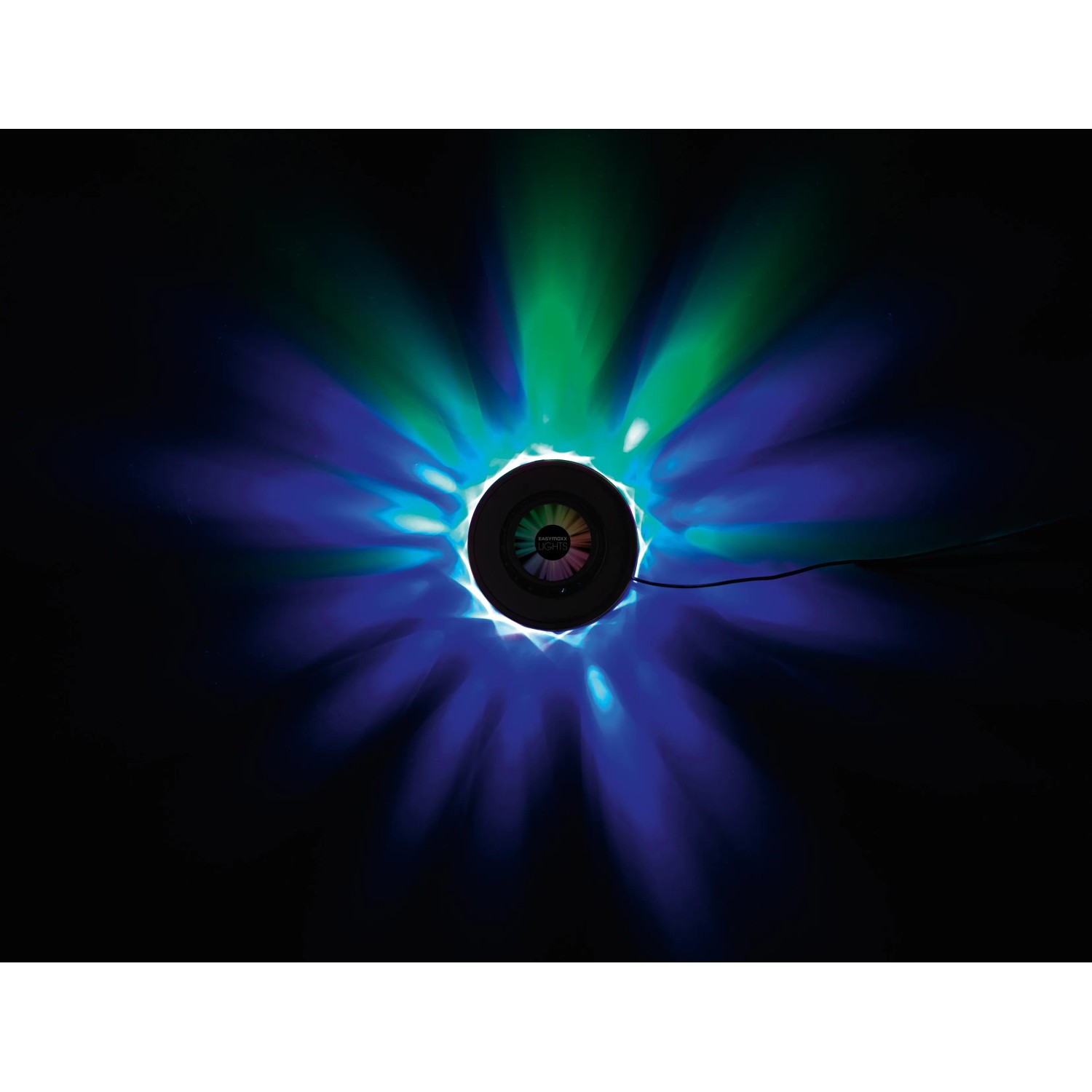 Easymaxx LED-Lichtrad Galaxy Wandlampe mit blau-grünem Lichteffekt.