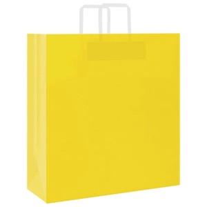 Gelbe Papiertragetasche mit weißen Henkeln, 45x17x48 cm, 250 Stück, ideal für Geschenke und Einkäufe.