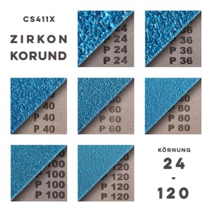 Klingspor CS411X Zirkonkorund Schleifbänder Set, Nahaufnahmen der Körnungen 40, 60, 80, 120 für Schleifer Zubehör.