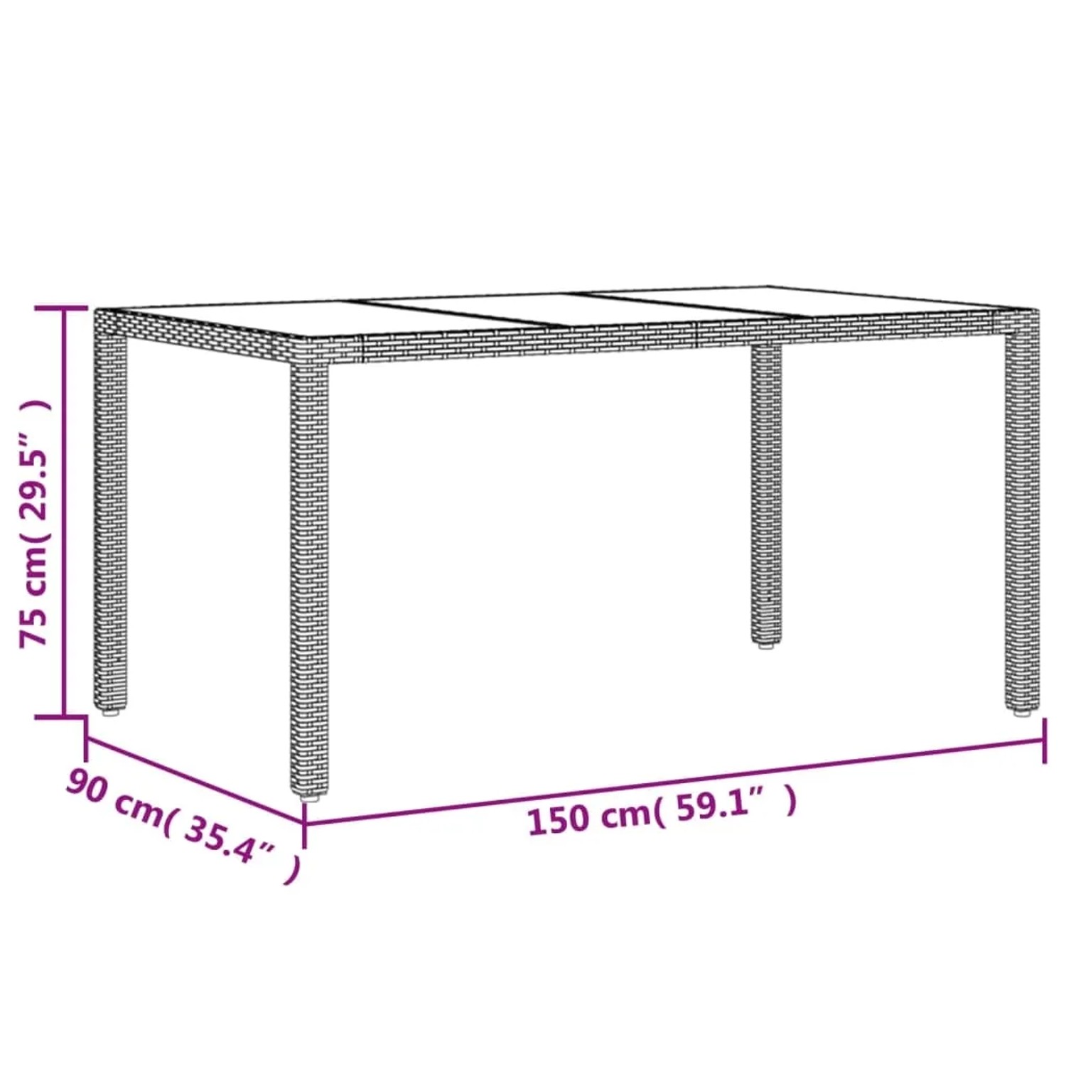 vidaXL Garten-Essgruppe, 5-teilig, braunes Poly Rattan, Glas, Abmessungen
