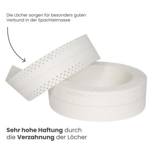 Weiße Rolle Strait-Flex Tuff Tape Pro Fugenband für Trockenbau, perforiert für hohe Haftung und Eckschutz.