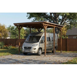 Skan Holz Carport Emsland Caravan Stahl-Dachplatten 402 cm x 604 cm Nussbaum