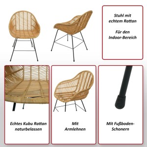 MCW Esszimmerstuhl M28 aus Rattan mit Armlehnen und Bodenschonern.