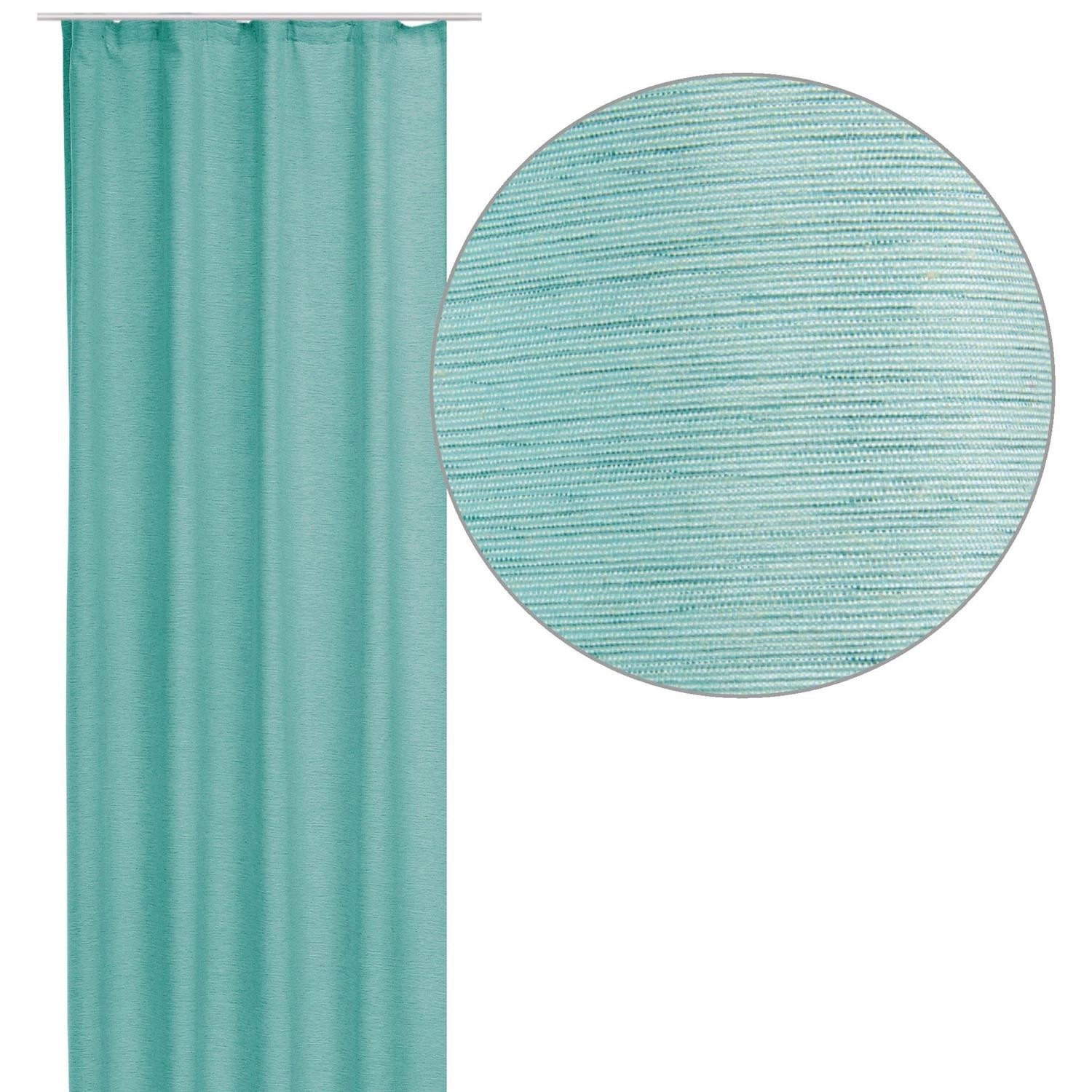 Türkiser Dekoschal Joy, 140x245 cm, mit Universalband. Blickdichter Fenstervorhang für Wohnräume.