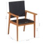 Gartenstuhl aus Poly Rattan, schwarz-braun, Teil der 5-tlg. vidaXL Essgruppe mit Akazienholz-Armlehnen.