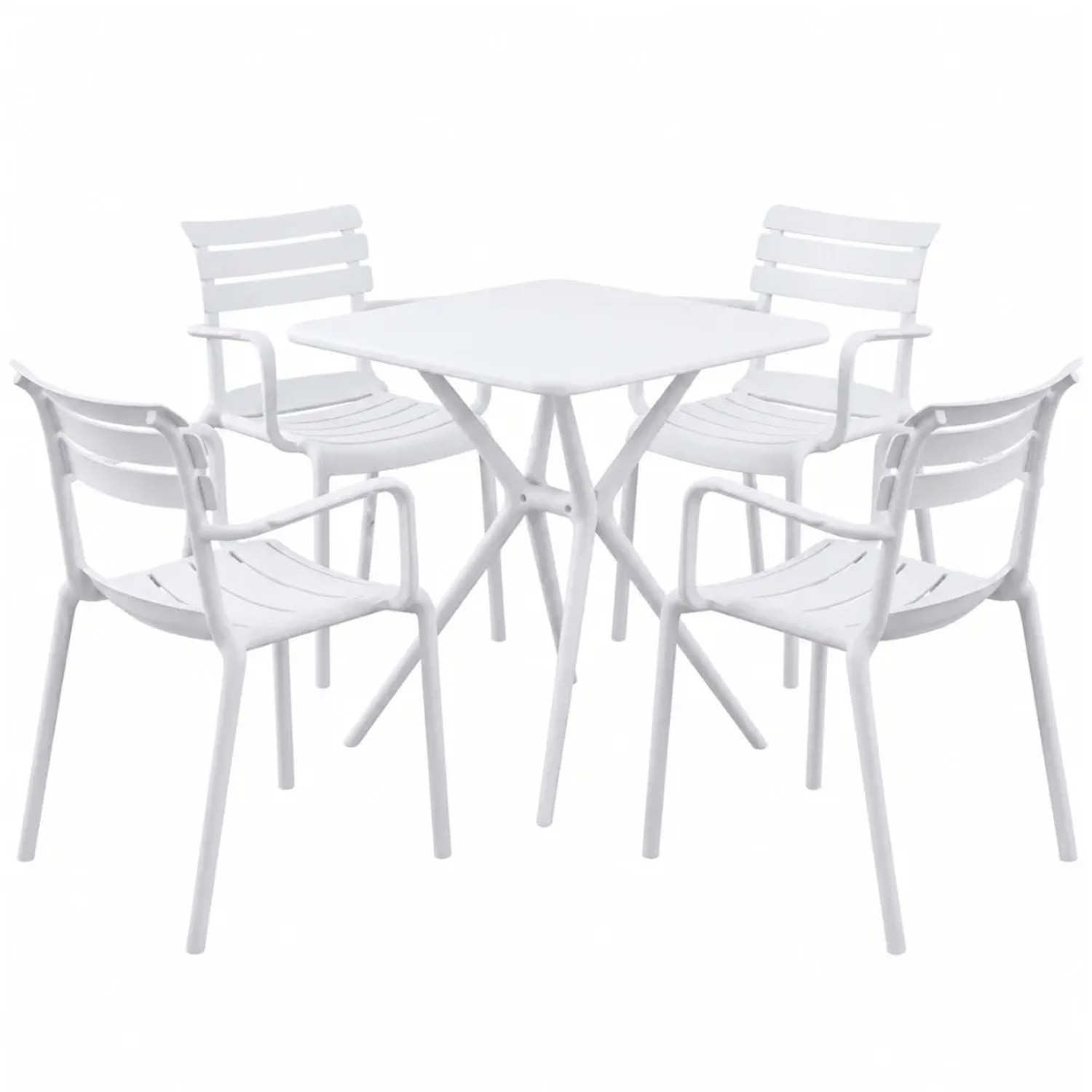 DELUKE Gartenmöbel-Set NORA mit 4 Stühlen 186x186x82cm Kunststoff Weiß Balkonset Gartenset Tisch mit Stühlen Bistroset Outdoor