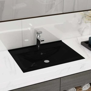 Modernes, mattschwarzes vidaXL Waschbecken aus Keramik, 60x46 cm, mit Hahnloch.