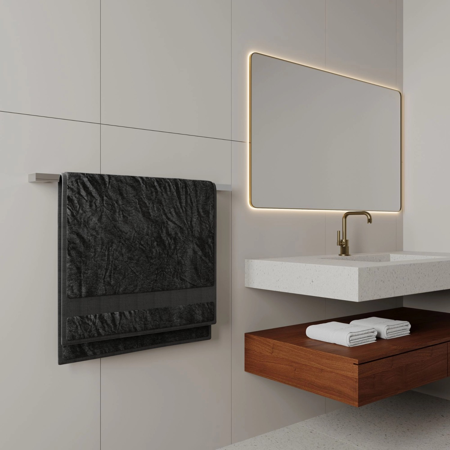 Kalb Lenn Badetuchhalter, 80cm, Chrom, zur Wandmontage mit Handtuch.