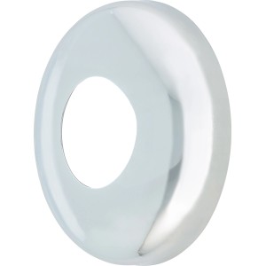 Verchromte Scharnierrosette, Ø 24,1 mm, zur Abdeckung von Wanddurchbrüchen.