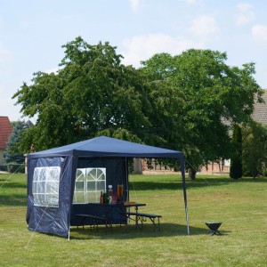 Relaxdays Pavillon Metall Blau Wasserabweisend mit 2 Seitenteilen 3 x 3 m 6,8 kg