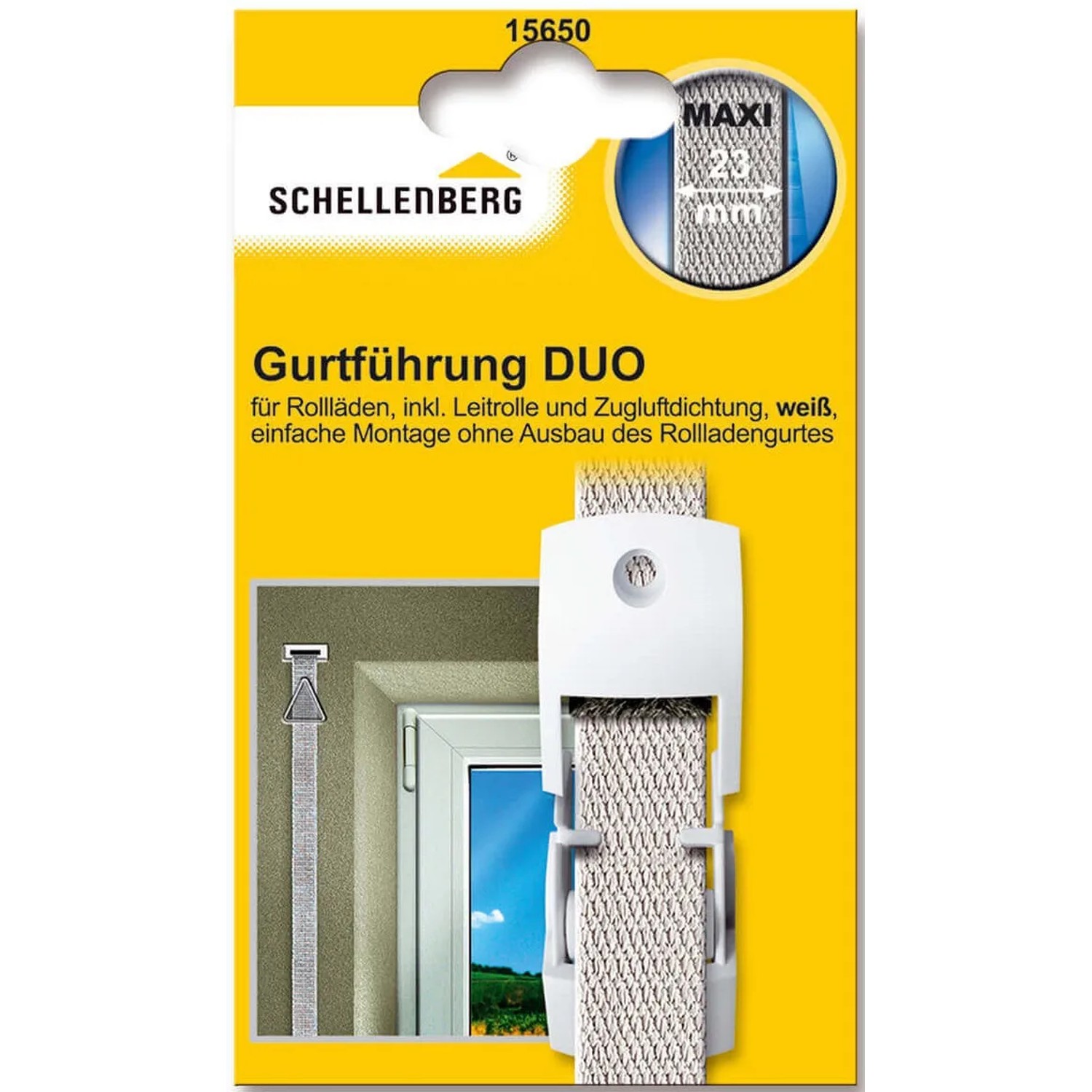 Schellenberg Rollladen Gurtführung Duo Maxi, weiß, mit Zugluftdichtung und Gurtleitrolle.