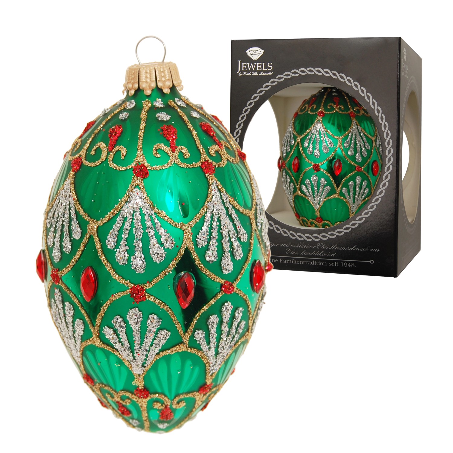 Krebs Glas Lauscha Weihnachtsornament Eiform Grün Gloria 1-tlg. 11cm