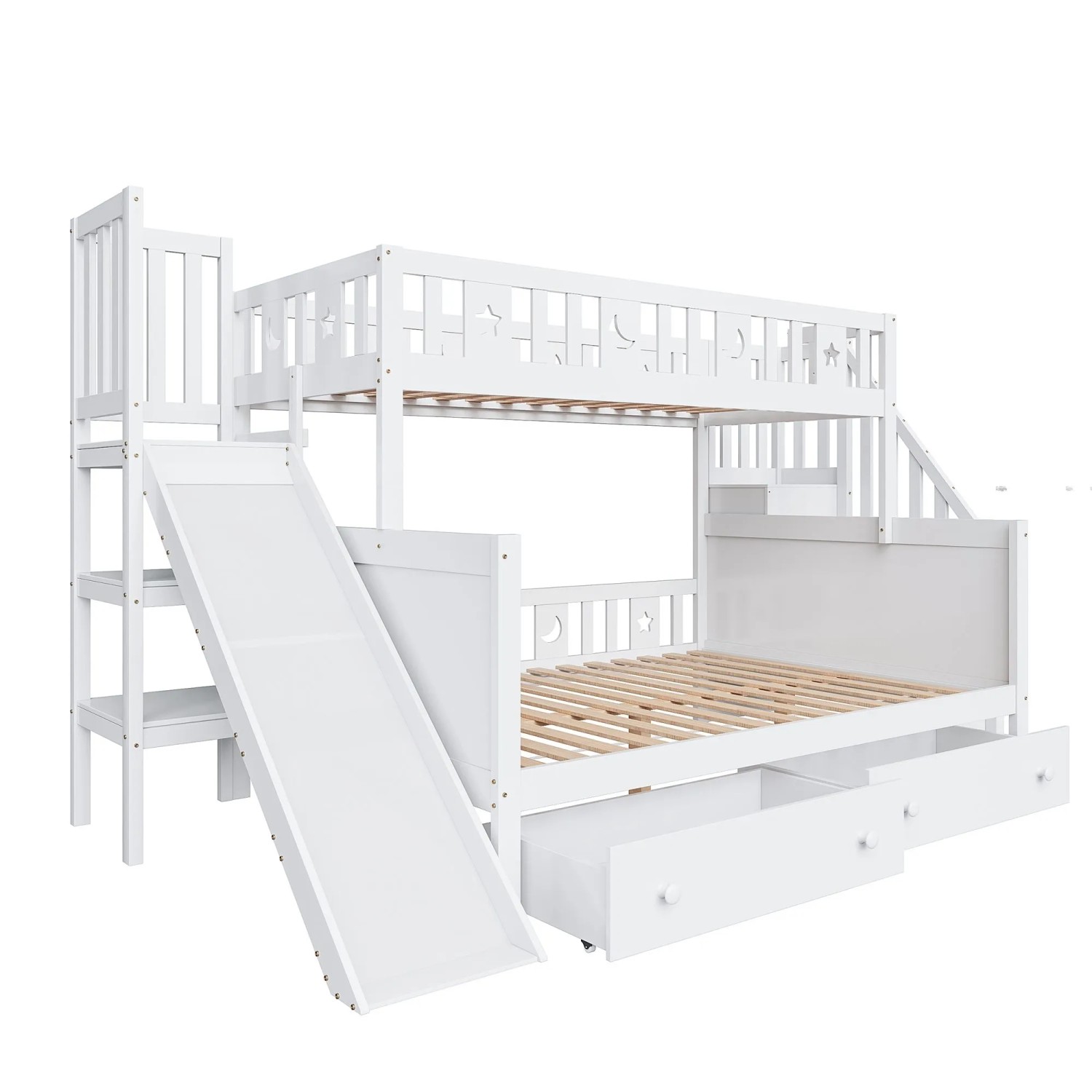 Merax Etagenbett 90/140x200cm Massivholz Rutsche Weiß