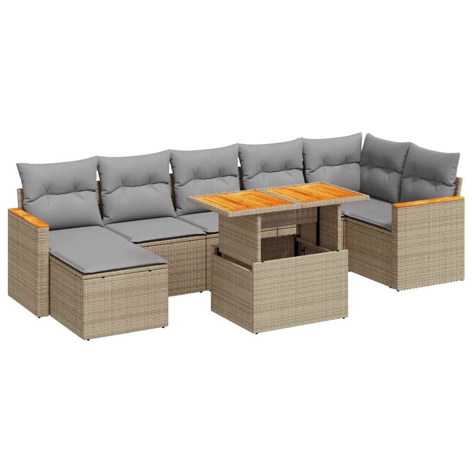 vidaXL 8-Tlg Garten-Sofagarnitur mit Kissen Beige Poly Rattan Akazie 332751 günstig online kaufen