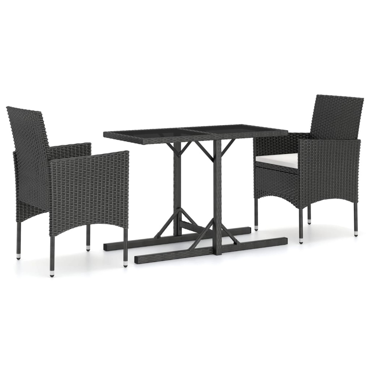 vidaXL 3-Tlg Garten-Essgruppe Poly Rattan und Hartglas Schwarz 3095930