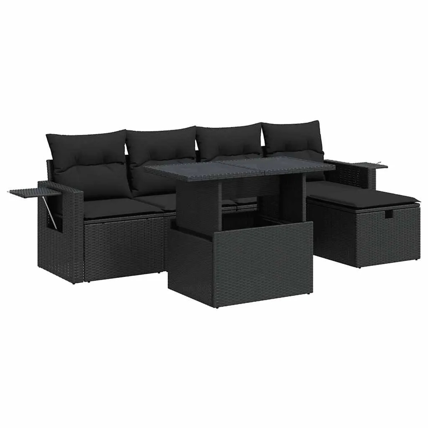 vidaXL 6-Tlg Garten-Sofagarnitur mit Kissen Schwarz Poly Rattan 3327845 günstig online kaufen