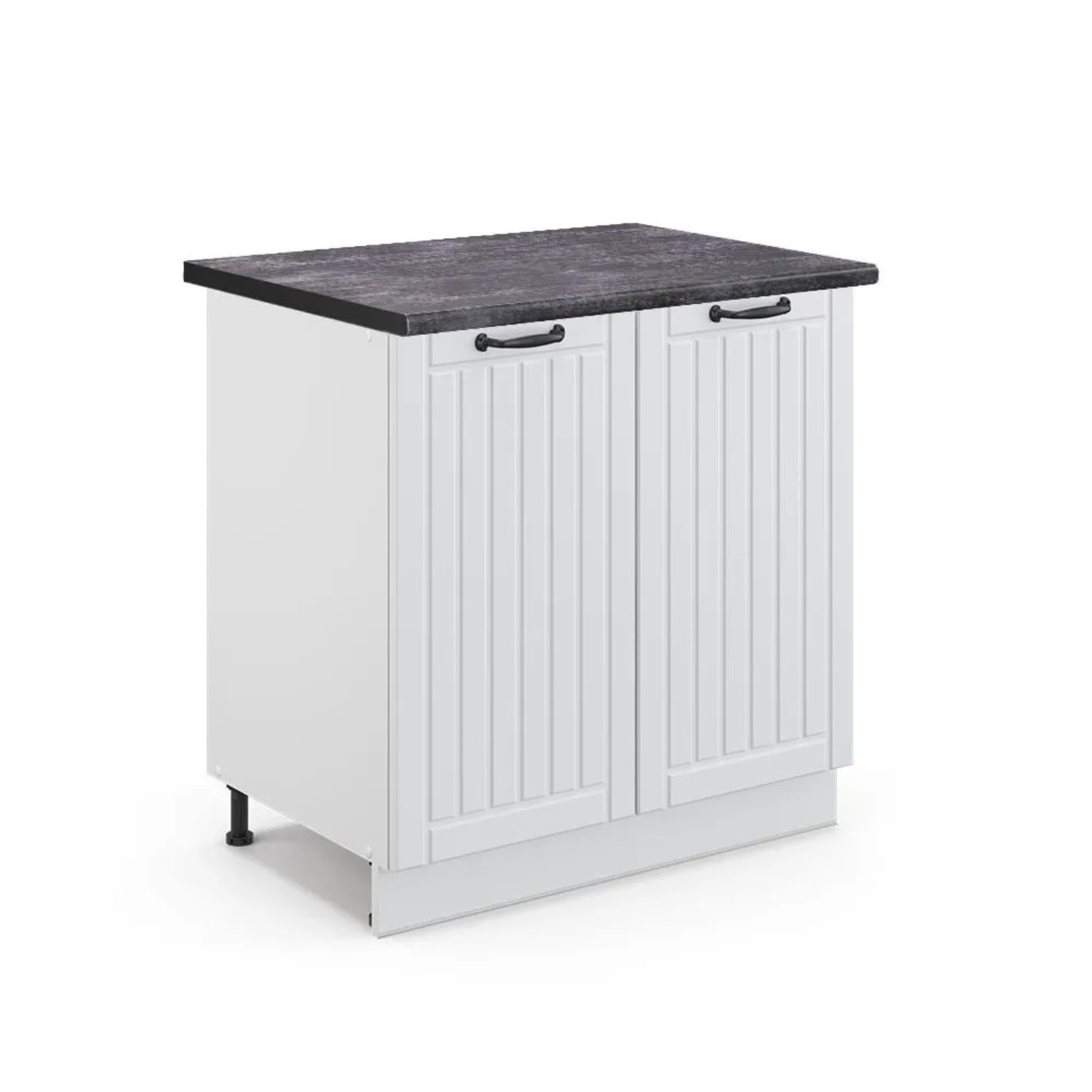 Vicco Küchenunterschrank Fame-Line Weiß Landhaus/Weiß 80 x 82 Arbeitsplatte Anthrazit