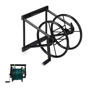 Relaxdays Schlauchaufroller Stahl Schwarz Wandmontiert 36 cm x 53 cm x 50 cm 5 kg