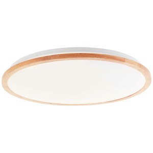 Weiße LED-Deckenleuchte Bario mit hellem Holzrahmen, Ø 52 cm, CCT-Funktion für variable Lichtfarbe.