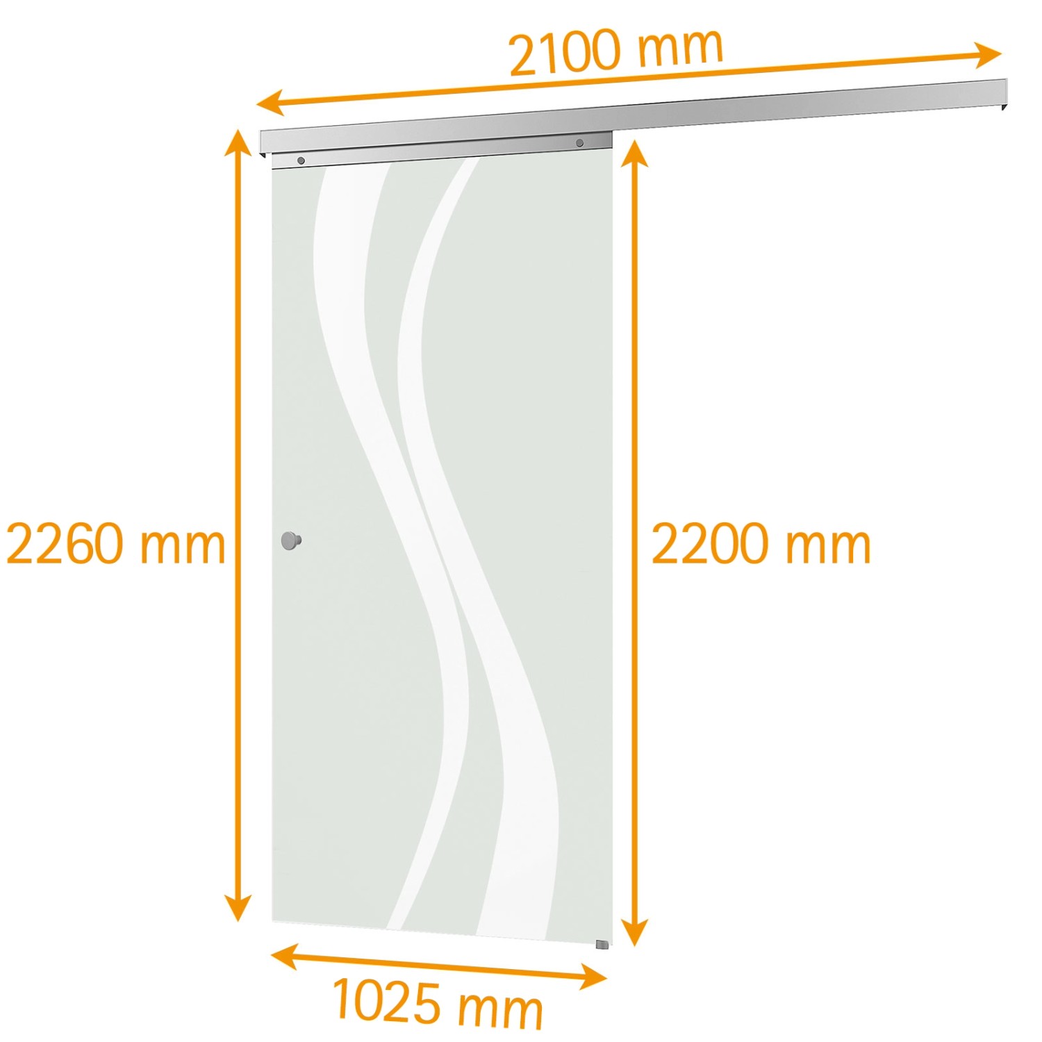 inova Glasschiebetür, satiniert mit Wellenmuster, 1025x2200mm, Komplettset mit Softclose.