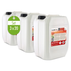 3 Kanister Flambiol Bioethanol 100% Hochrein, je 20l, für Kamine & Deko-Feuer.