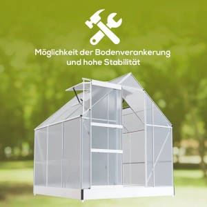 Garmio Gewächshaus Cuneo 190x190 cm mit Alu-Rahmen, Fundament und 2 Dachfenstern.