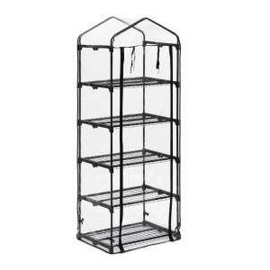 Relaxdays Balkongewächshaus Eisen Kunststoff Schwarz Transparent 5 Ebenen 192 cm x 69 cm x 50 cm 4,9 kg
