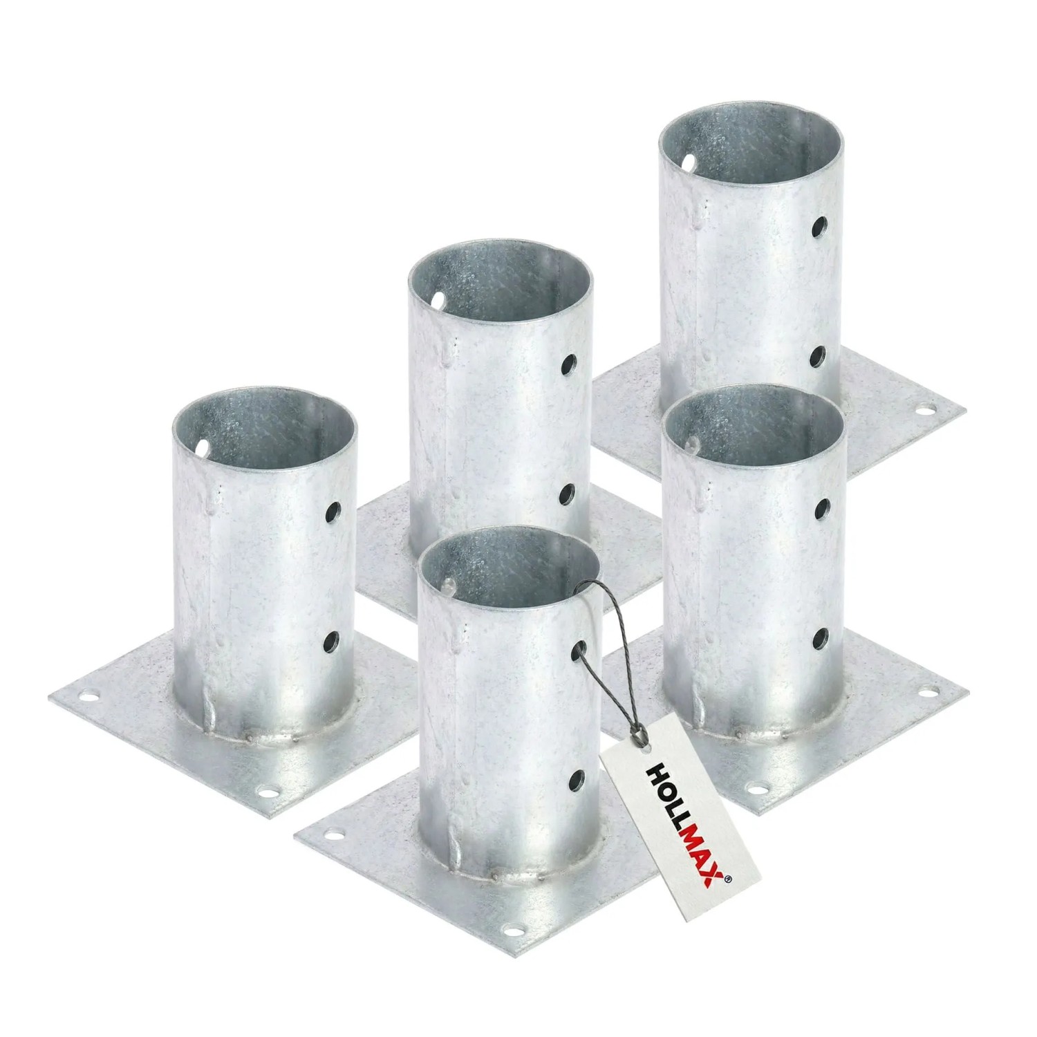 HOLLMAX 5 Stk. Aufschraubhülse/Pfostenträger 80 mm Verzinkt Silber für Rundholzpfosten