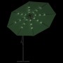 Grüner Ampelschirm 350 cm mit leuchtender LED-Beleuchtung und stabilem Metall-Mast. Perfekt für Garten und Terrasse.