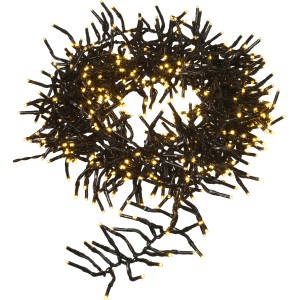 LED-Büschellichterkette mit 576 warmweißen LEDs und schwarzem Kabel für Innen- und Außenbereich.